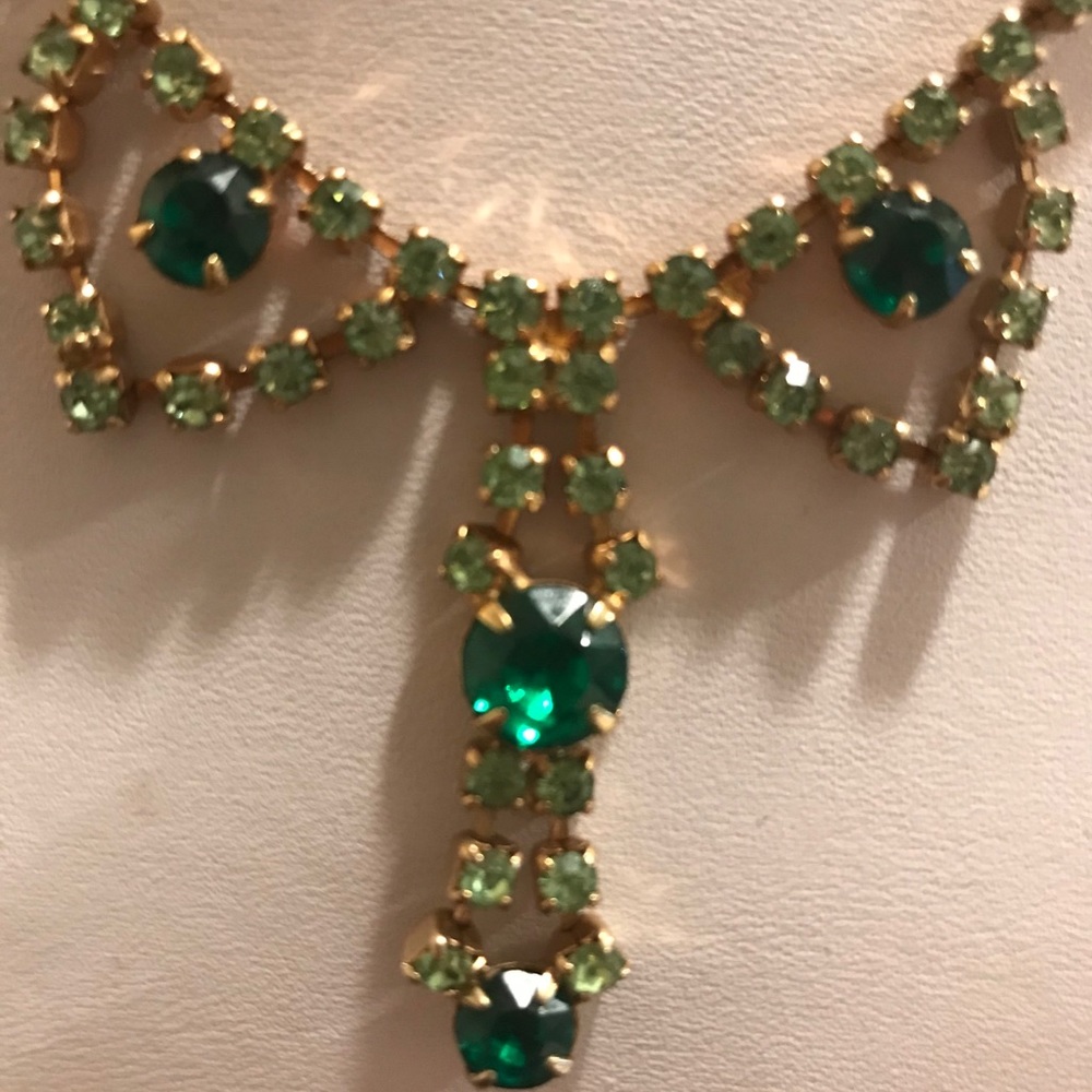 VTG Emerald‎ Peridot Rhinestone 50’s Necklace - Picture 4 of 5
